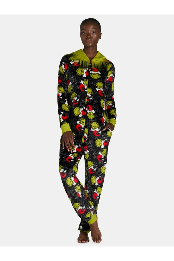 The Grinch Women’s and Women’s Plus Super Minky Union Suit with Pockets, Sizes XS-3X