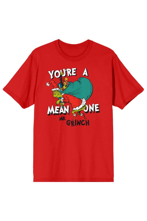 The Grinch You're A Mean One Men's Red Short Sleeve Tee-Large