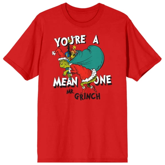 The Grinch You're A Mean One Men's Red Short Sleeve Tee-Small