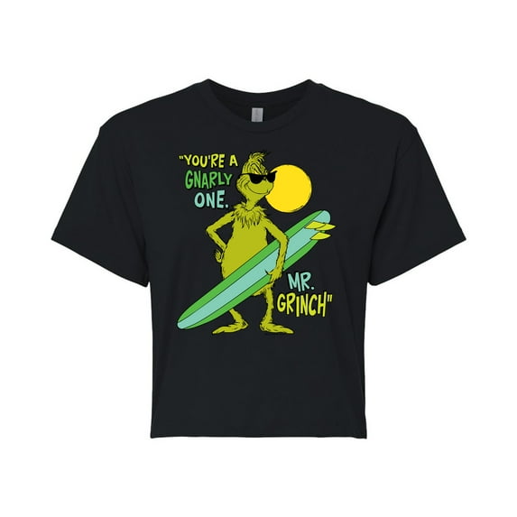 The Grinch - Youre A Gnarly One Mr Grinch - Juniors Cropped Cotton Blend T-Shirt