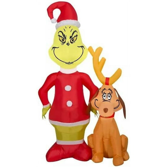 The Grinch with His Dog Max Christmas Inflatable Indoor/Outdoor Decoration 4 ft Tall
