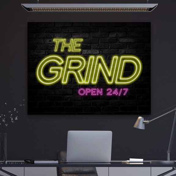The Grind Neon Motivational Hustle Open 24 7 Entrepreneur Poster