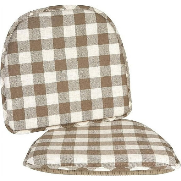 The Gripper Non Slip Chair Cushions, Soft & Comfortable Seat Pad, for Kitchen, Dining or Office, 2 Count, Liza Check Taupe