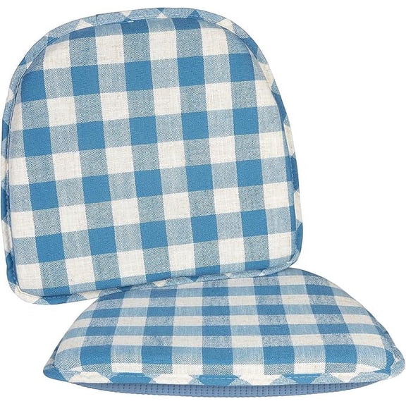 The Gripper Non Slip Chair Cushions, Soft & Comfortable Seat Pad, for Kitchen, Dining or Office, 4 Count, Liza Check Blue
