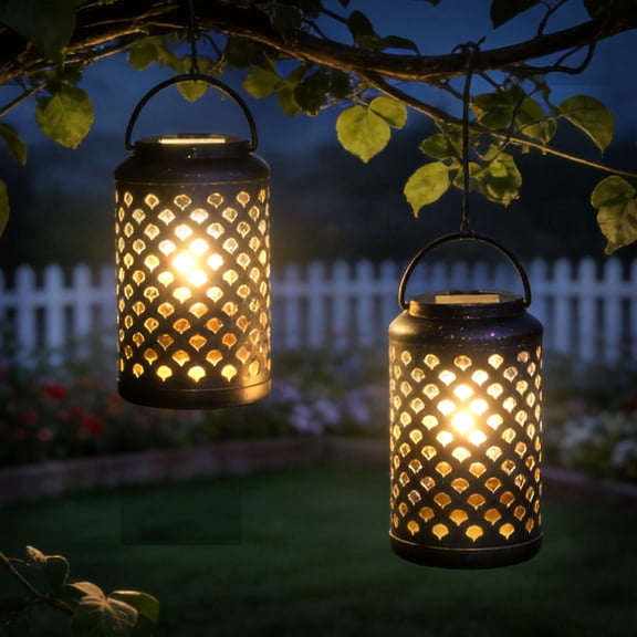 The Growing Ground 2-Pack Solar Lanterns with Handle, Outdoor Hanging Lantern Decor for Patio, Yard or Garden, Bronze
