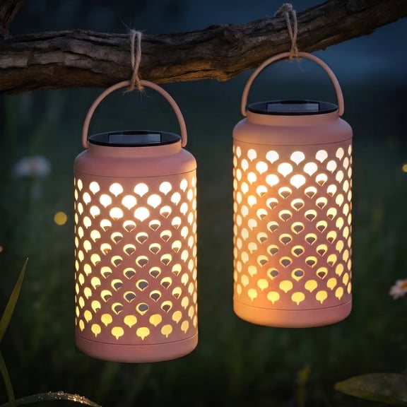 The Growing Ground 2-Pack Solar Lanterns Outdoor with Handle, Pink