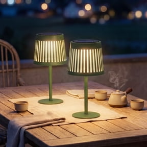 The Growing Ground 2 pack Outdoor Solar Table Lamps, Modern Decorative Lights with Warm LED for Patio, Deck & Garden, Sage Green