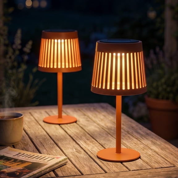 The Growing Ground 2 Pack Solar Table Lamps Outdoor, Modern Linear Design Decorative LED Lights, Orange