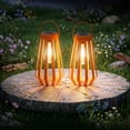 thumbnail image 1 of The Growing Ground 2 pack Solar LED Modern Geometric Lanterns with Handle, Orange, 1 of 9