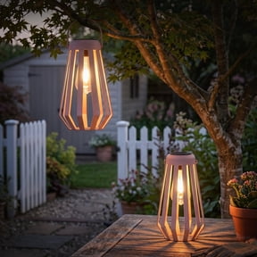 The Growing Ground 2 pack Solar LED Modern Geometric Lanterns with Handle, Pink