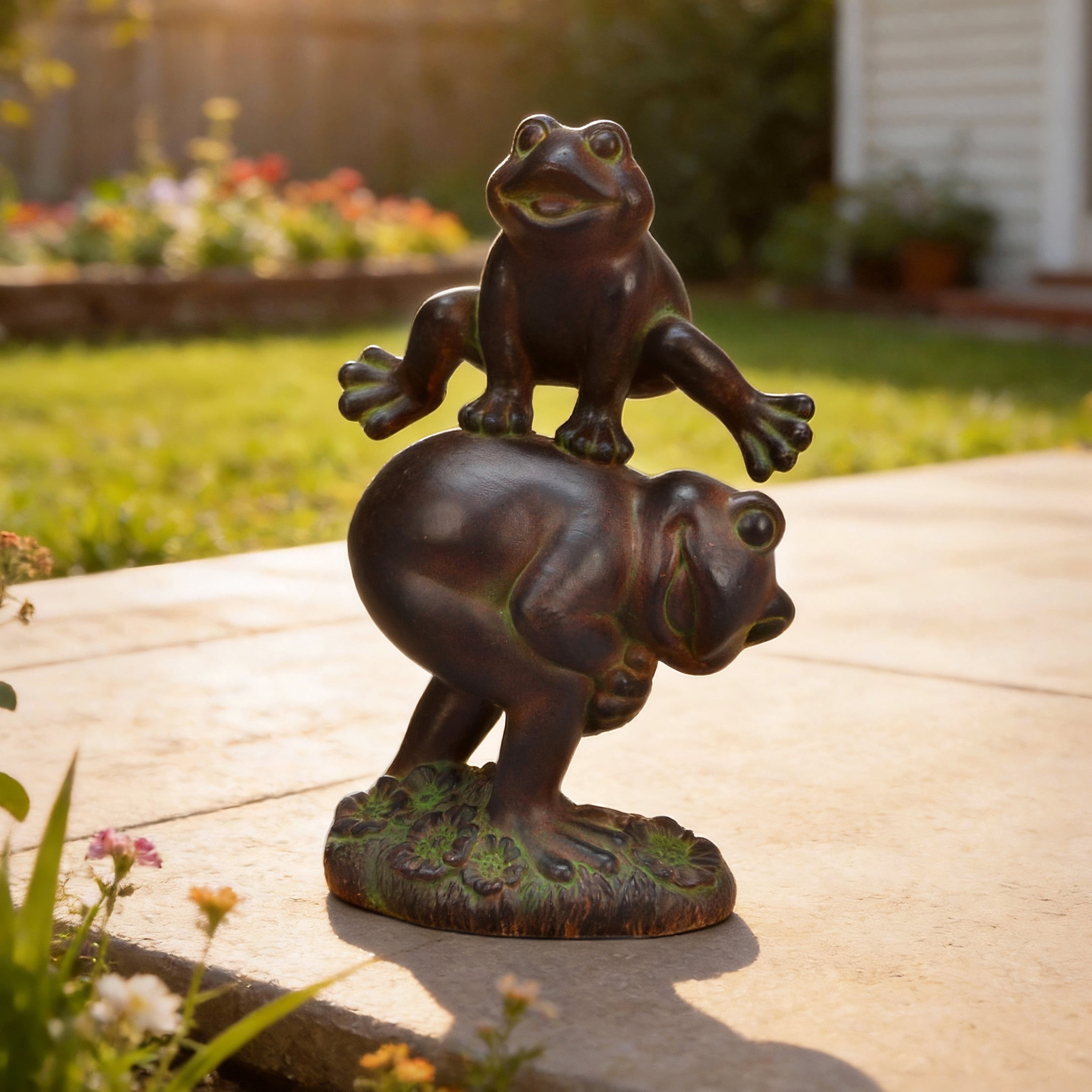 The Growing Ground Frog Garden Statue, Hand-Painted Jumping Frog Decor for Indoor & Outdoor Use, Yard, Lawn, Patio, Dark Bronze