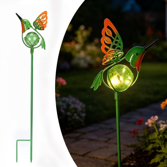 The Growing Ground Solar Bird Garden Stake, LED Outdoor Decorative Stake Light with Hummingbird, 27" Tall