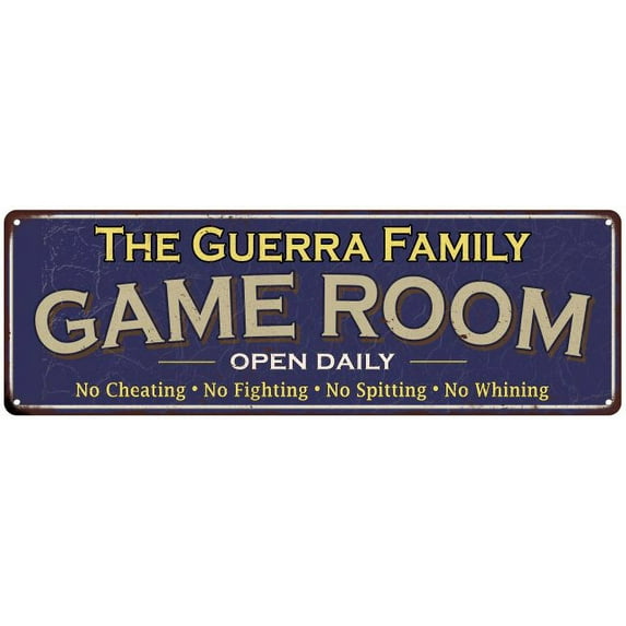 The Guerra Family Blue Game Room Metal 8x24 Sign 108240037512