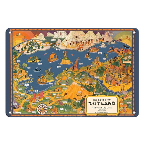 The Guide to Toyland - Children's Fairy Tales - Vintage Pictorial Map c.1940 - 8 x 12 inch Vintage Metal Tin Sign