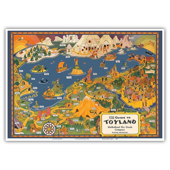 The Guide to Toyland - Children's Fairy Tales - Vintage Pictorial Map c.1940 - Master Art Print 10in x 14in