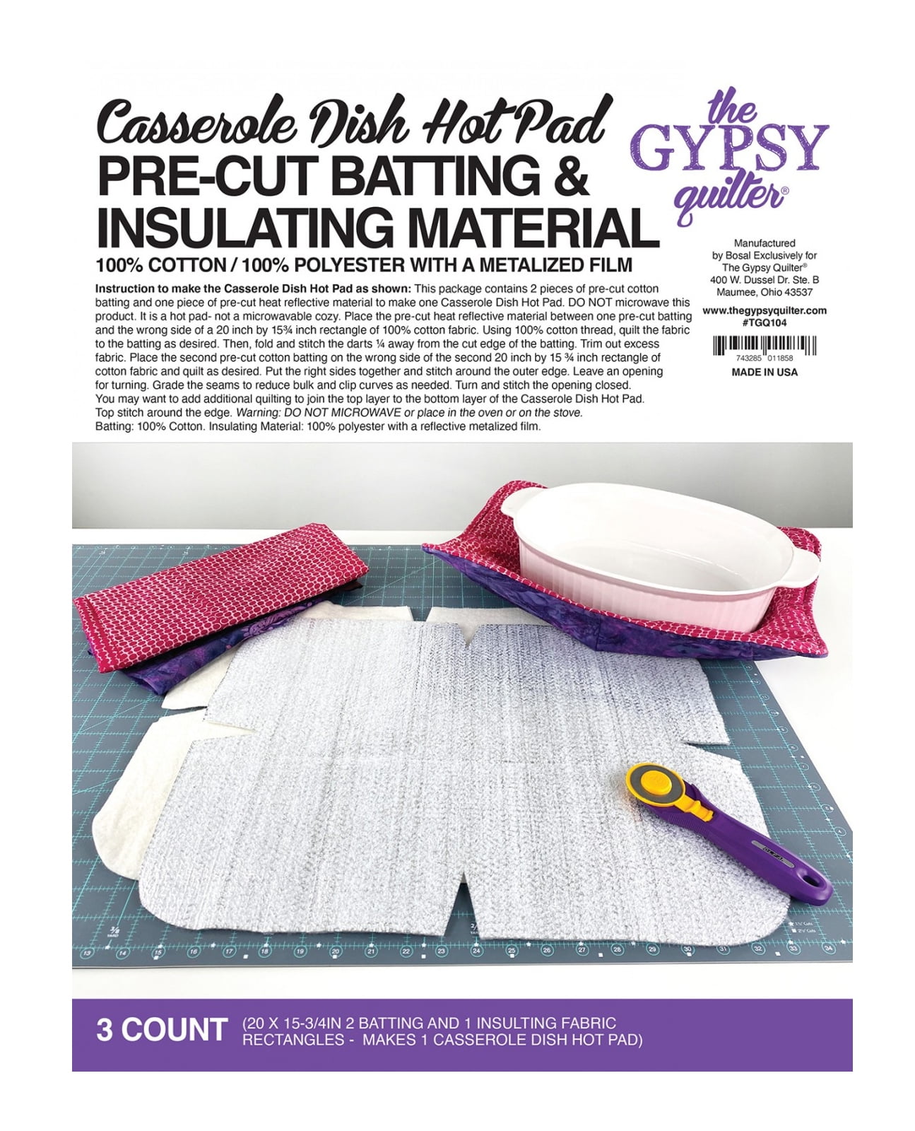 The Gypsy Quilter Casserole Dish Hot Pad Pre Cut Batting