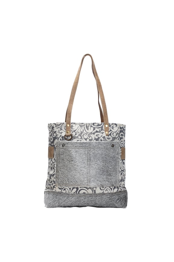 The Gypsy Upcycled Canvas and Genuine Hair-On Cowhide Leather Tote Bag