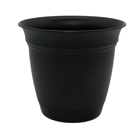 The HC Companies 12 Inch Eclipse Round Planter with Saucer - Indoor Outdoor Plant Pot for Flowers, Vegetables, and Herbs, Black