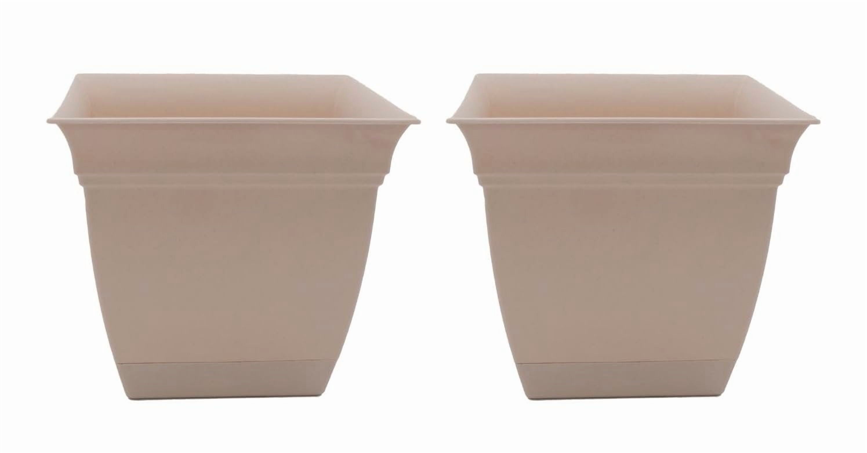 The HC Companies 12 Inch Eclipse Square Planter with Saucer  Indoor Outdoor Plant Pot for Flowers Vegetables Herbs, Cottage Stone Pack of 2