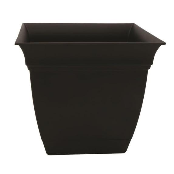 The HC Companies 12 Inch Eclipse Square Planter with Saucer - Indoor Outdoor Plant Pot for Flowers, Vegetables, and Herbs, Black