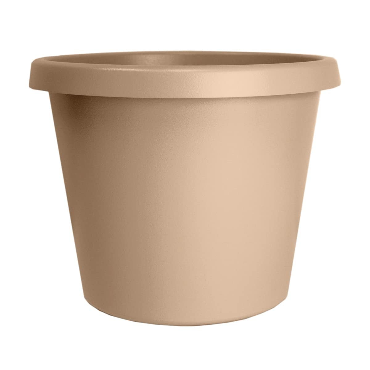 12-Inch Sandstone Round Plastic Planter with Rolled Rim