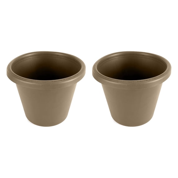 The HC Companies 16" Plastic Classic Flower Pot Planter, Beige (2 Pack)