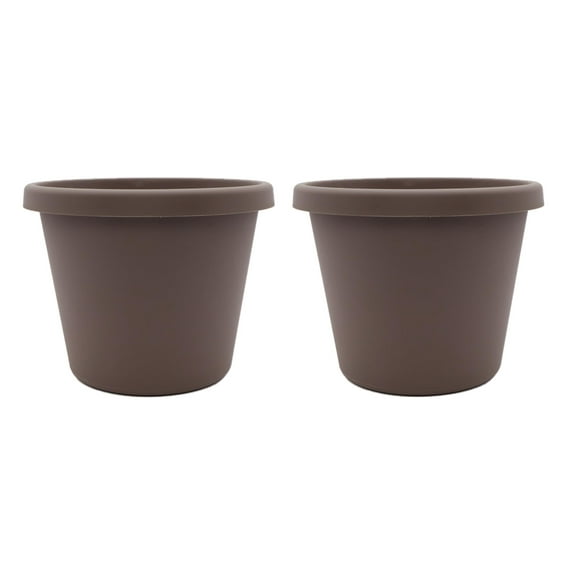 The HC Companies 20 Inch Round Prima Planter - Large Plastic Plant Pot with Rolled Rim for Indoor Outdoor Plants Flowers Herbs, Cappuccino Pack of 2