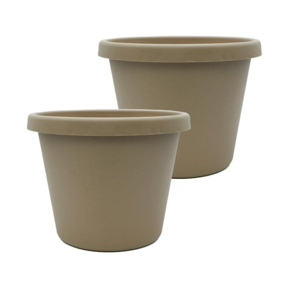 The HC Companies 20 Inch Round Prima Planter - Large Plastic Plant Pot with Rolled Rim for Indoor Outdoor Plants Flowers Herbs, Sandstone Pack of 2