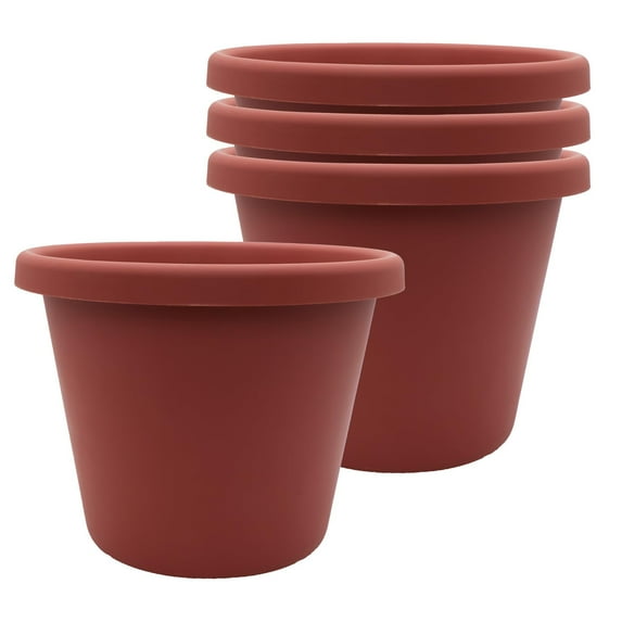 The HC Companies 8.5 inch Round Classic Planter - Plastic Plant Pot for Indoor Outdoor Plants Flowers Herbs, Clay 4 Pack