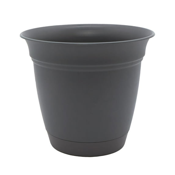 The HC Companies 8 Inch Eclipse Round Planter with Saucer - Indoor Outdoor Plant Pot for Flowers, Vegetables, and Herbs, Warm Gray