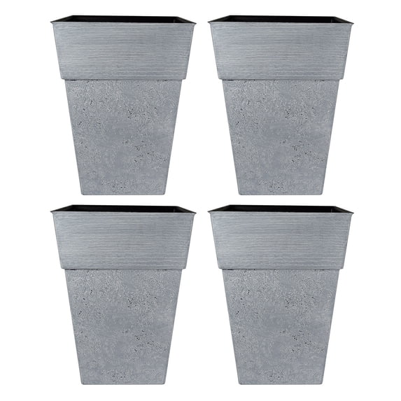 The HC Companies Avino 16-Inch Square Resin Planter Pot, Oxidized Black (4 Pack)