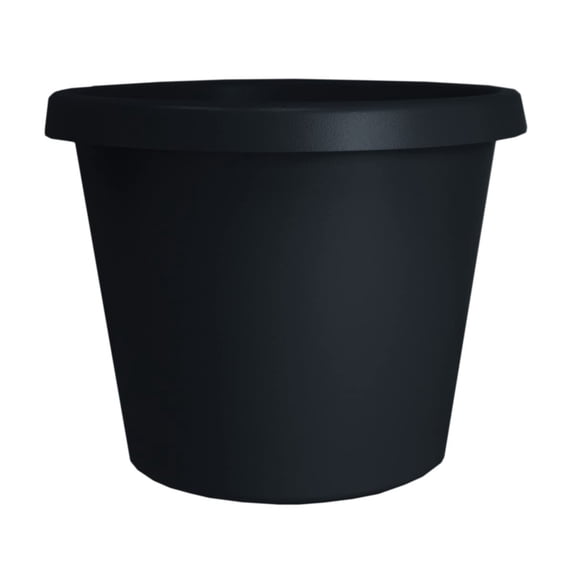 The HC Companies Prima Planter Round Plastic Plant Pot - Rolled Rim, Drainage - 16", Black