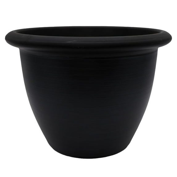 The HC Companies Sevilla Round Self-Watering Pot with Internal Disk, 14 Inch, Black