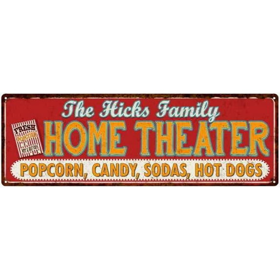 The HICKS Family Home Theater Sign Gift 6x18 Metal Movies Decor 206180100155