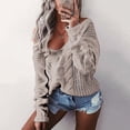 thumbnail image 1 of AXXD Womens Sweater,Women's Casual Solid Off Shoulder Pullover V-Neck Blouse Long Sleeve Tops Sweater, 1 of 4