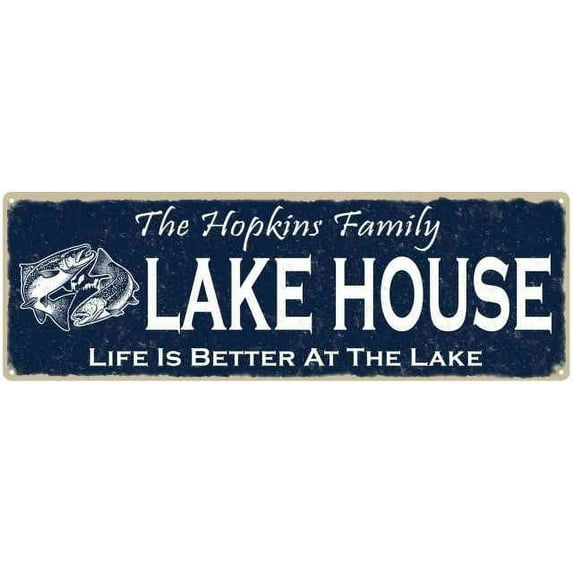 The HOPKINS Family Lake House Sign 6x18 Metal Fishing Cabin Decor 206180101289