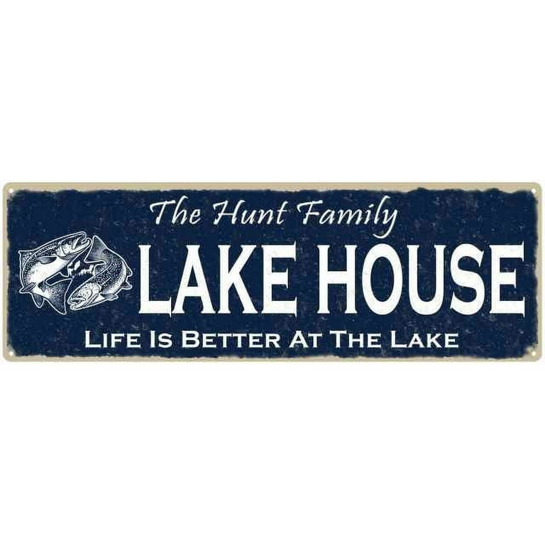 The HUNT Family Lake House Sign 6x18 Metal Fishing Cabin Decor