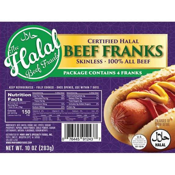 The Halal 100% All Beef Frank, 10 oz, Fully Cooked