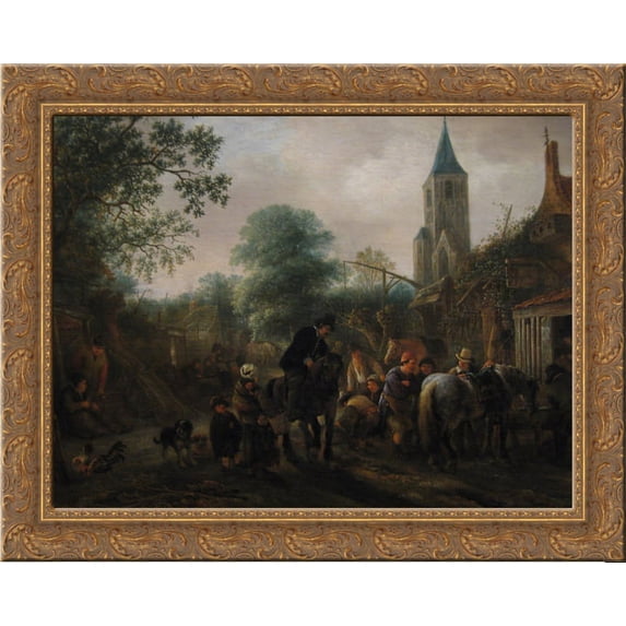 The Halt at the Inn 24x20 Gold Ornate Wood Framed Canvas Art by Ostade, Isaac van