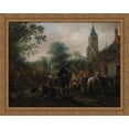 thumbnail image 1 of The Halt at the Inn 34x28 Large Gold Ornate Wood Framed Canvas Art by Isaac van Ostade, 1 of 2