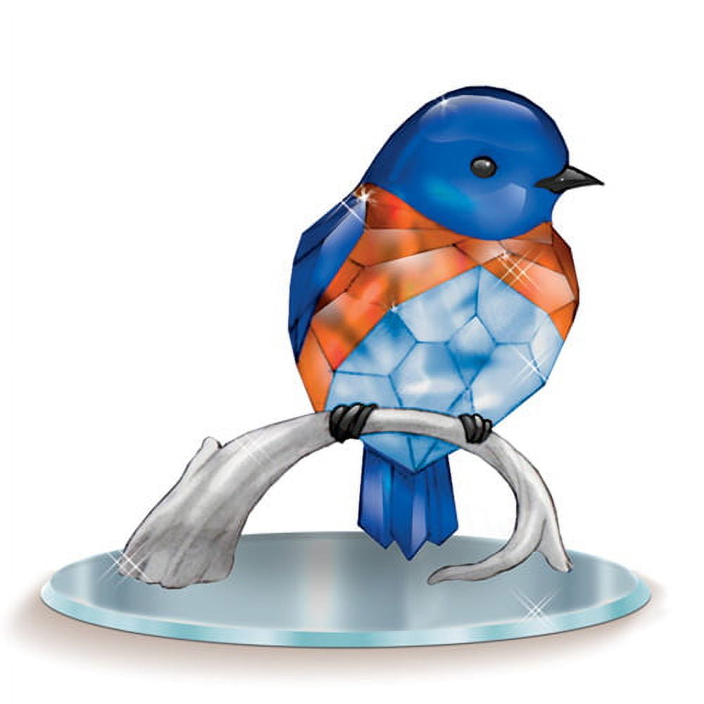 Radiant Blue and Orange Crystalline Songbird Figurine on Mirrored Base