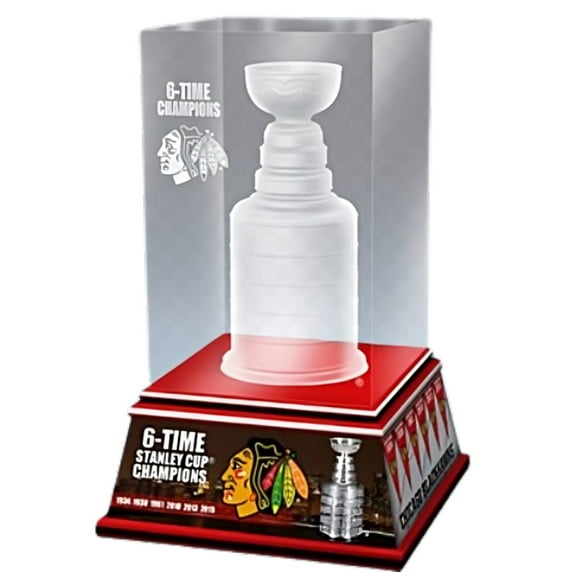The Hamilton Collection Blackhawks Stanley Cup NHL Laser Etched Block Sculpture with Solid Glass and 3D Image 6-inches