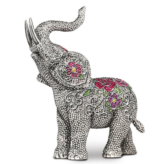 The Hamilton Collection Blake Jensen Legends of Fortune Elephant Figurine Features Hand Set Faux Gems in Pave Style Setting With Bas-relief Floral Patterns and Swarovski Crystal Accents 7"-Inches