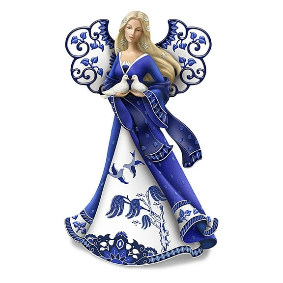 The Hamilton Collection Blessings For Two Lovers Romantic Blue Willow-Inspired Angel Figurine by Karen Hahn 7-inches