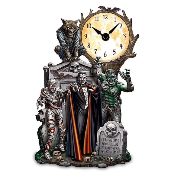 The Hamilton Collection Dave Aikins "Haunted Clock Of Horrors" Illuminated Table Clock 10-inches