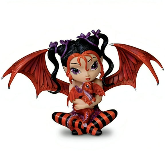 The Hamilton Collection Ruby Fairy Figurine Darling Fairy and Baby Dragon Duo 4"