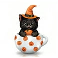 thumbnail image 1 of The Hamilton Collection Sweet And Spooky Hand Painted Porcelain Like Shine Halloween Decoration Kitty Teacup Figurine by Kayomi Harai 4-inches, 1 of 1