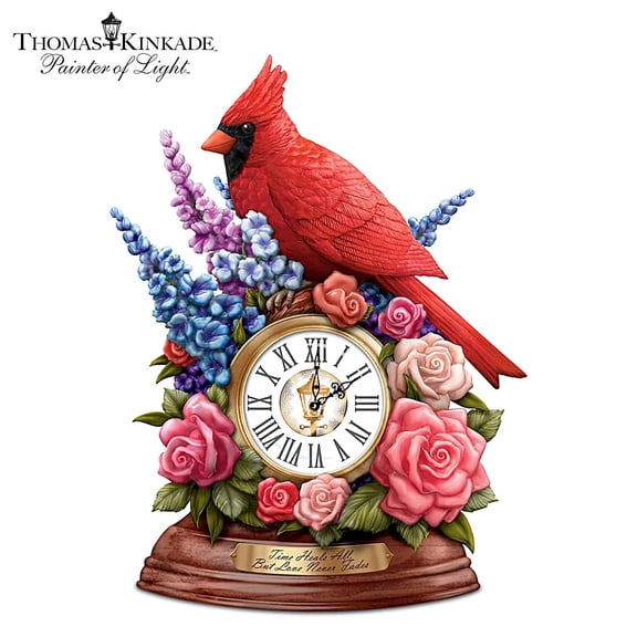 The Hamilton Collection Time Heals All But Love Never Fades Remembrance Cardinal Table Clock by Thomas Kinkade 7-inches