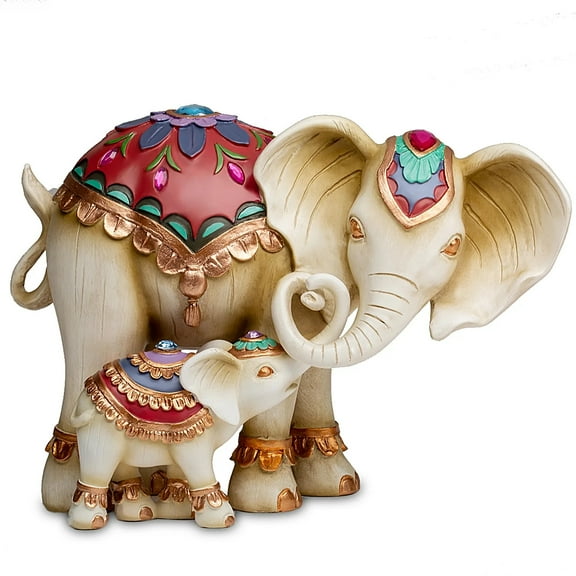 The Hamilton Collection Trunks of Love Mother and Child Elephant Statue Decor Figurine Set with Swarovski Crystals 8.5"-inches