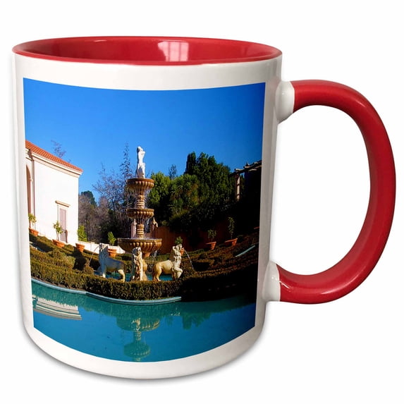 3drose, the Hamilton Gardens in New Zealand a Pool of Blue with a Statue at the End, 15oz Two-tone Red Mug